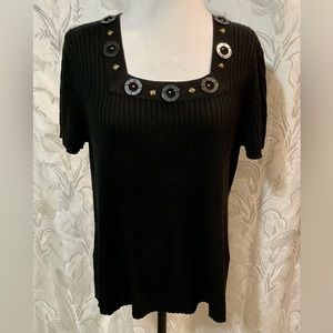 R.Q..T Black Short Sleeve Ribbed Sweater